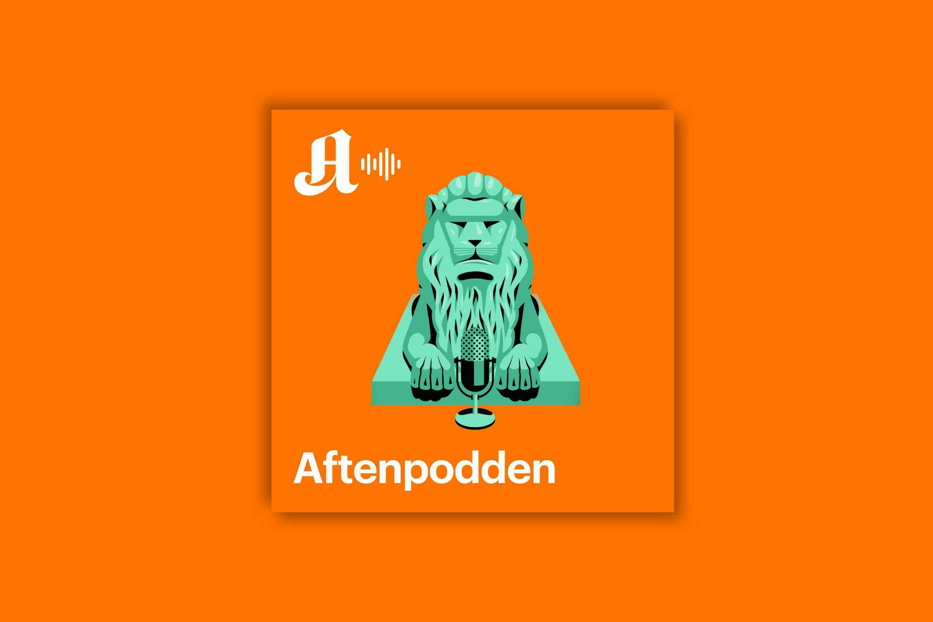 En løve med mikrofon, logoen til podcasten Aftenpodden