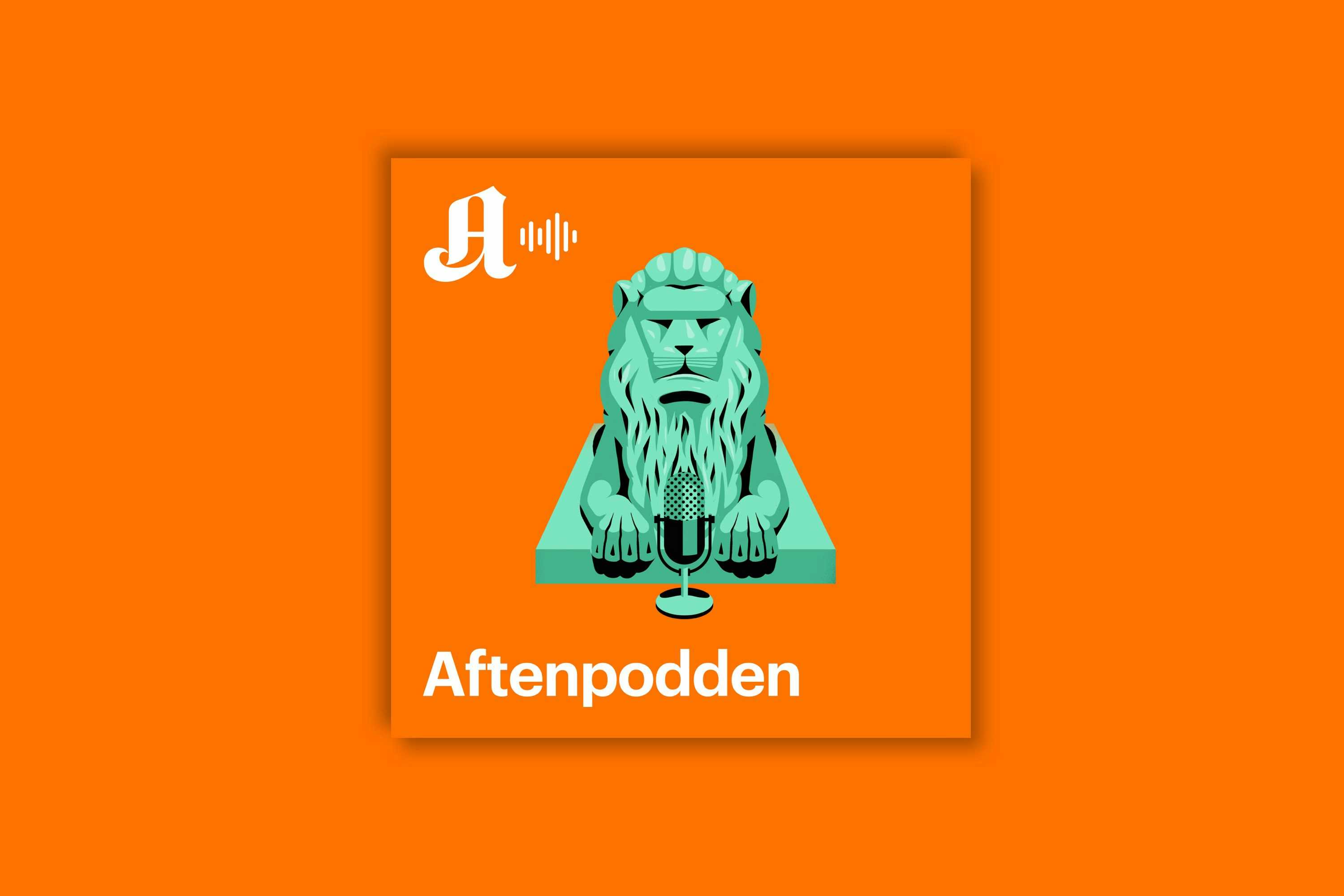 En løve med mikrofon, logoen til podcasten Aftenpodden